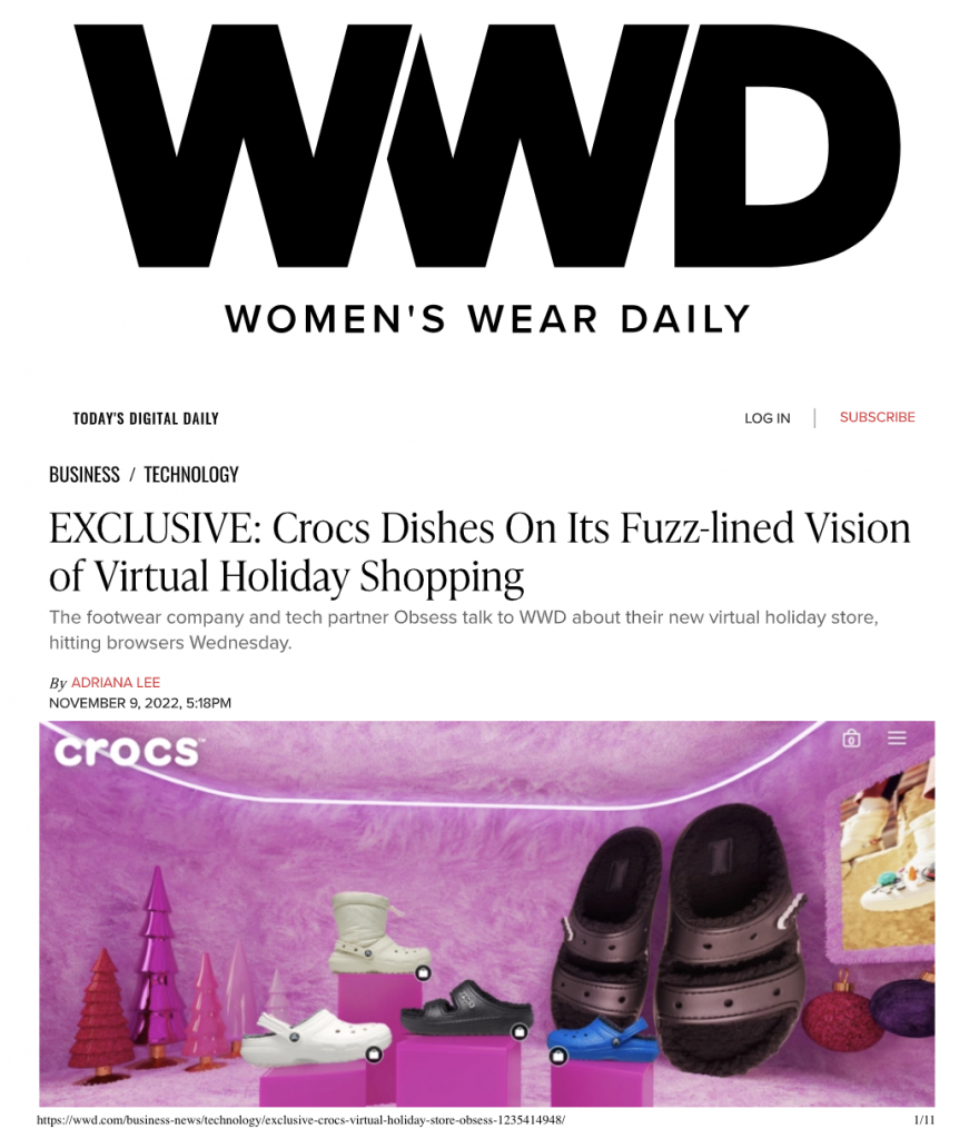 screenshot of the press article from WWD with an exclusive on the Crocs virtual store launch